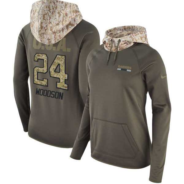 Women Nike Raiders 24 Charles Woodson Olive Salute To Service Pullover Hoodie